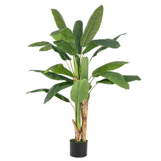 Plante Artificielle en Pot de 150cm en Plastique Pot en Ciment 2 Mousse avec 18 Grandes Feuilles pour Bureau Maison - Image 1