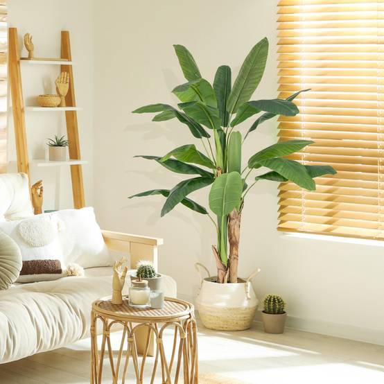 Plante Artificielle en Pot de 150cm en Plastique Pot en Ciment 2 Mousse avec 18 Grandes Feuilles pour Bureau Maison - Image 2