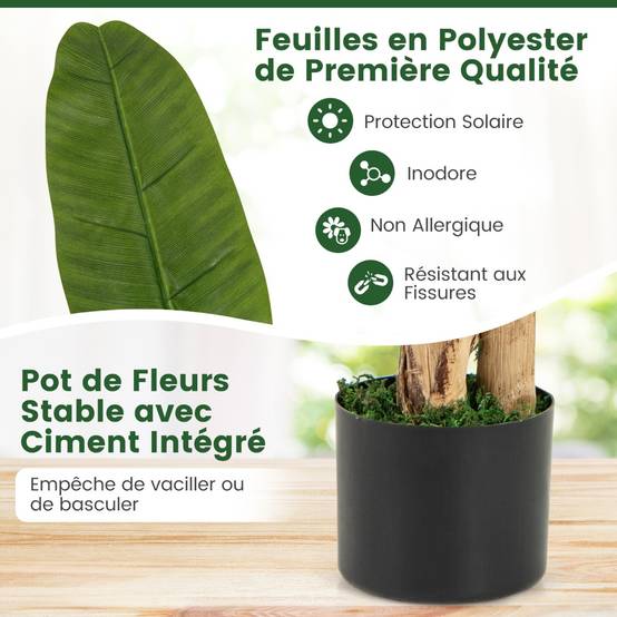 Plante Artificielle en Pot de 150cm en Plastique Pot en Ciment 2 Mousse avec 18 Grandes Feuilles pour Bureau Maison - Image 8