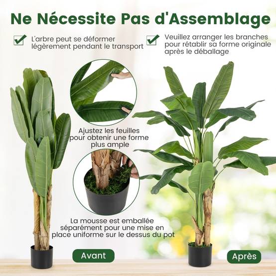Plante Artificielle en Pot de 150cm en Plastique Pot en Ciment 2 Mousse avec 18 Grandes Feuilles pour Bureau Maison - Image 6