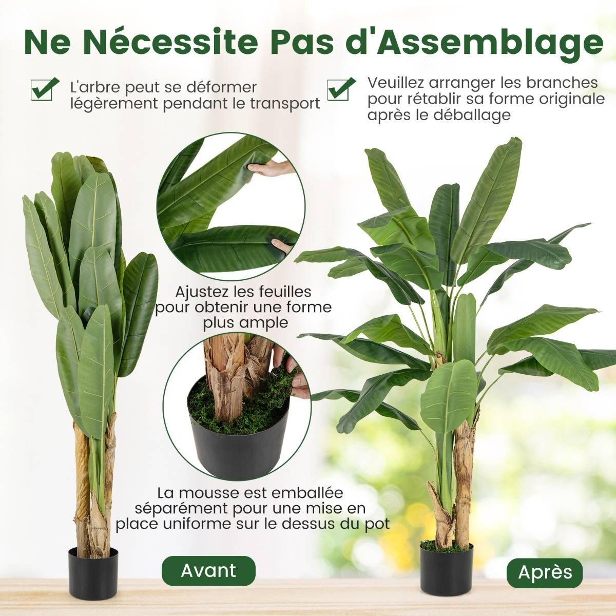Plante Artificielle en Pot de 150cm en Plastique Pot en Ciment 2 Mousse avec 18 Grandes Feuilles pour Bureau Maison - Image 6
