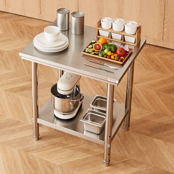 VEVOR Table travail cuisine inox 60x76x80cm 2 étages, pour préparation repas, hôtels, bureaux, hôpitaux. - Image 8