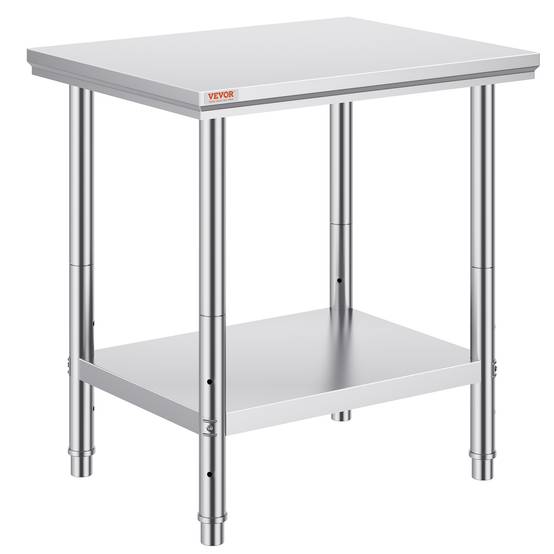 VEVOR Table travail cuisine inox 60x76x80cm 2 étages, pour préparation repas, hôtels, bureaux, hôpitaux. - Image 1