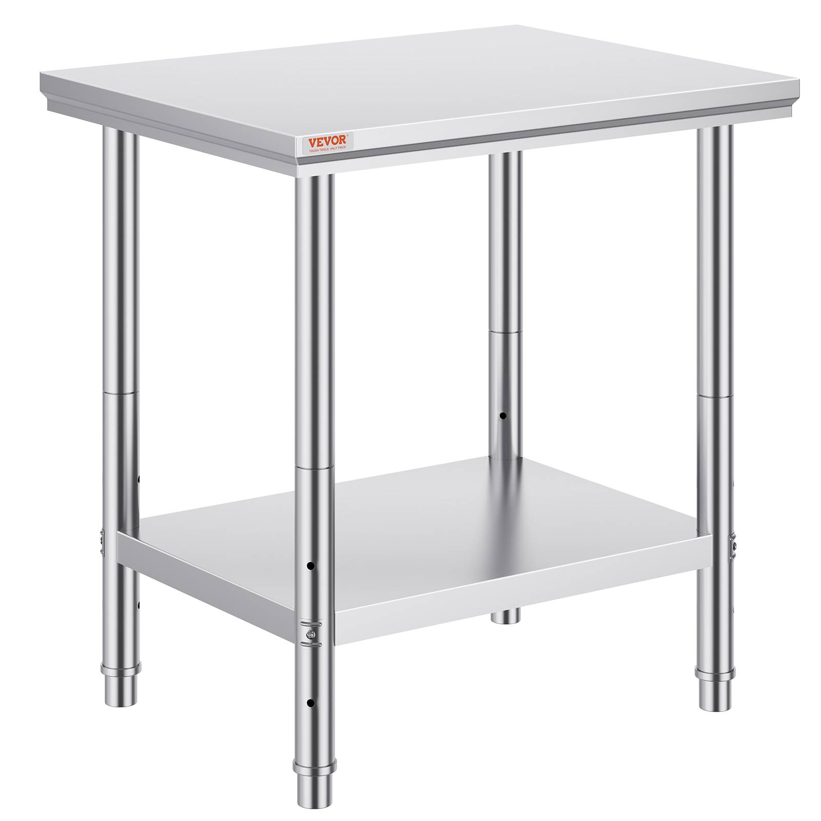VEVOR Table travail cuisine inox 60x76x80cm 2 étages, pour préparation repas, hôtels, bureaux, hôpitaux. - Image 1