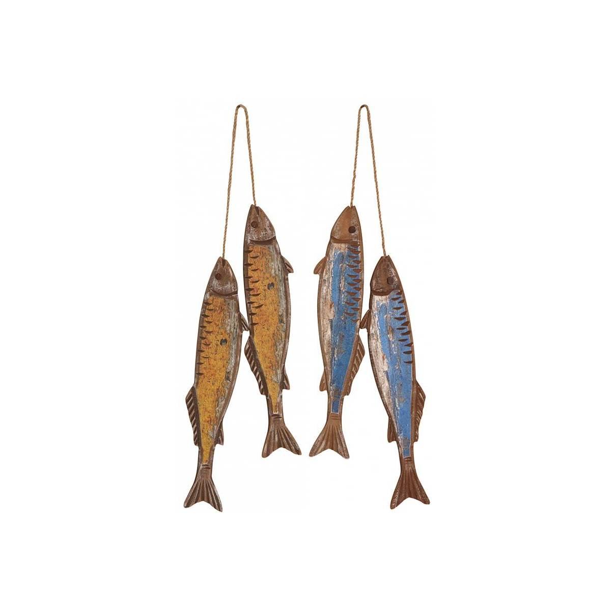 Aubry Gaspard - Poissons à suspendre en bois jaune et bleu (Lot de 2)
