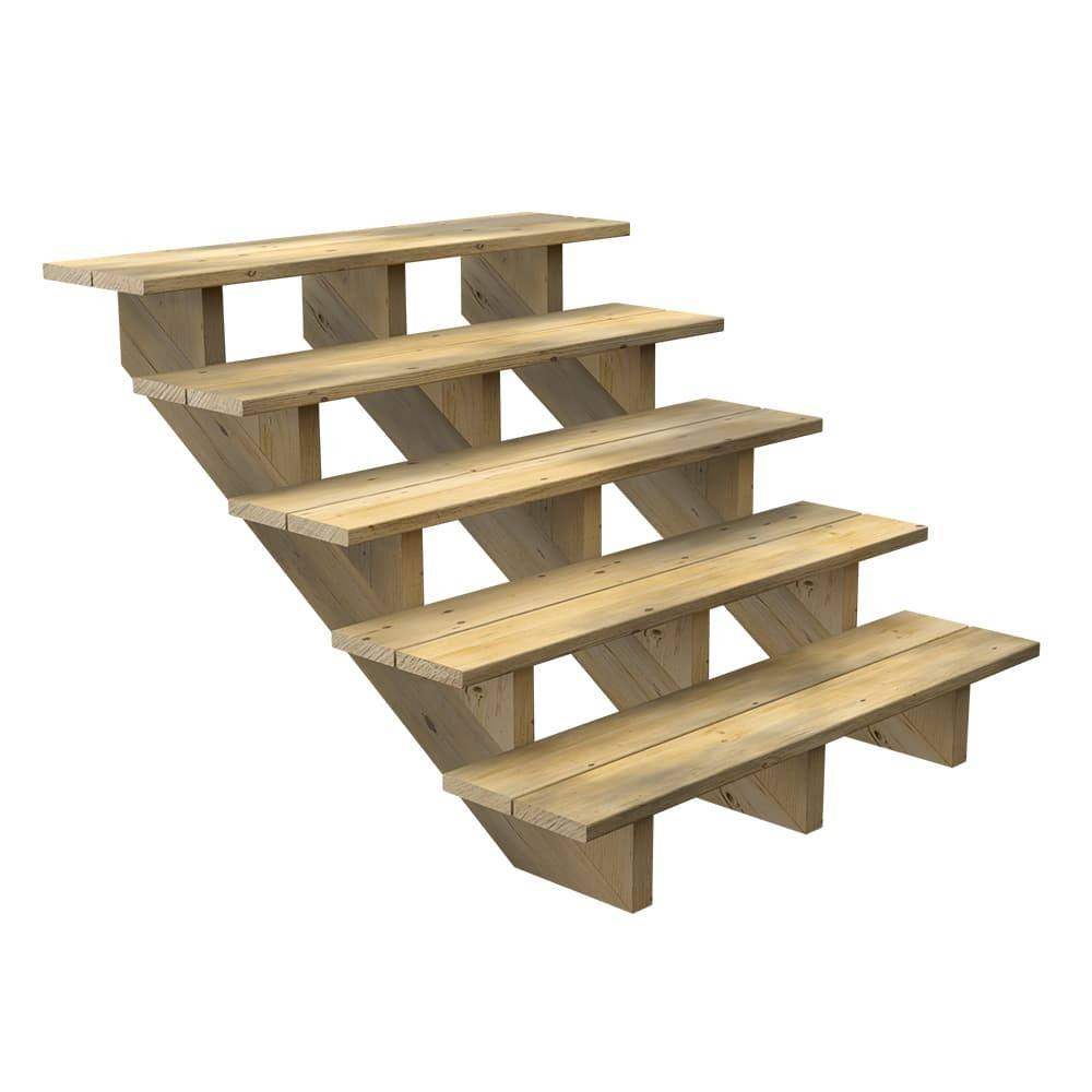 Decklinea - Escalier Bois Exterieur - 3 Marches - Largeur : 1m20 - Hauteur : 85cm - Sans Contremarches - Pin du Nord - Imagen 1