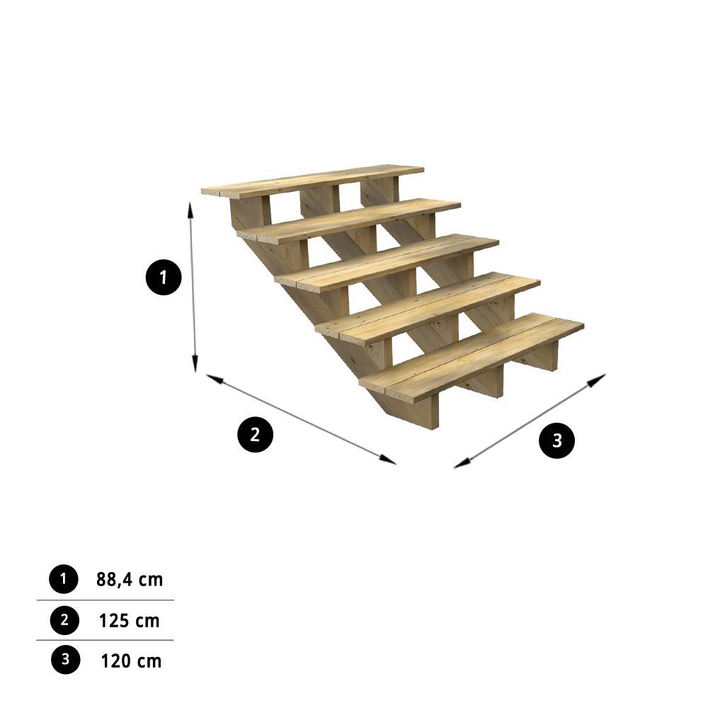 Decklinea - Escalier Bois Exterieur - 3 Marches - Largeur : 1m20 - Hauteur : 85cm - Sans Contremarches - Pin du Nord - Imagen 3