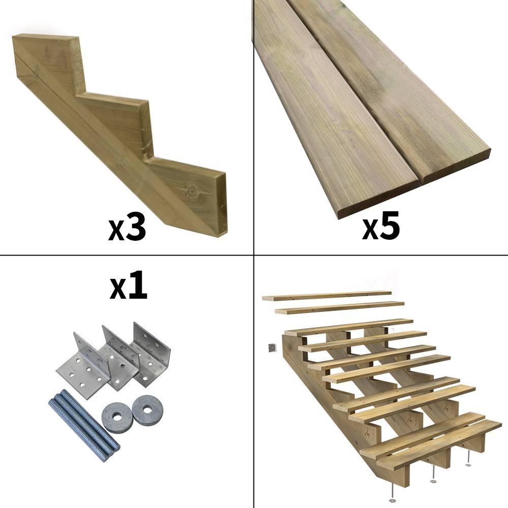 Decklinea - Escalier Bois Exterieur - 3 Marches - Largeur : 1m20 - Hauteur : 85cm - Sans Contremarches - Pin du Nord - Imagen 2
