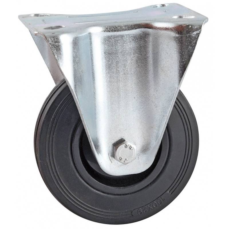 Roulette fixe à platine rectangulaire - AVL- Roue caoutchouc Ø 80 - Charge 60 kg - 508821O