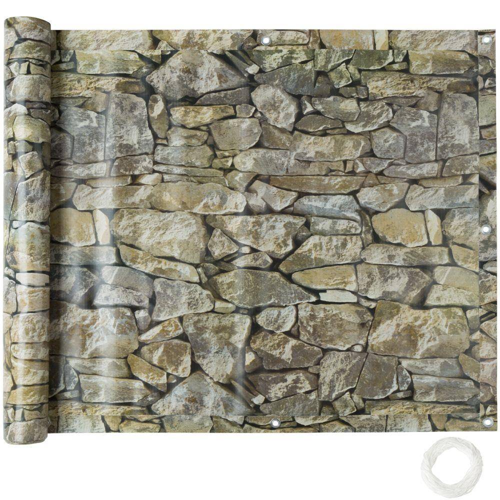 Helloshop26 - Brise vue brise vent film anti regards clôture paravent PVC pour balcon imprimé pierre 90 cm beige - Imagen 1