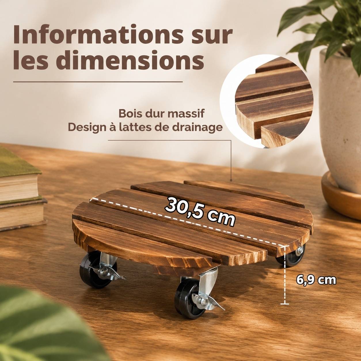Pack de 4 Supports à Plantes 12 Pouces Roues Lockables Intérieur Extérieur - Image 3