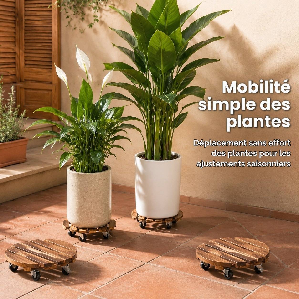 Pack de 4 Supports à Plantes 12 Pouces Roues Lockables Intérieur Extérieur - Image 4