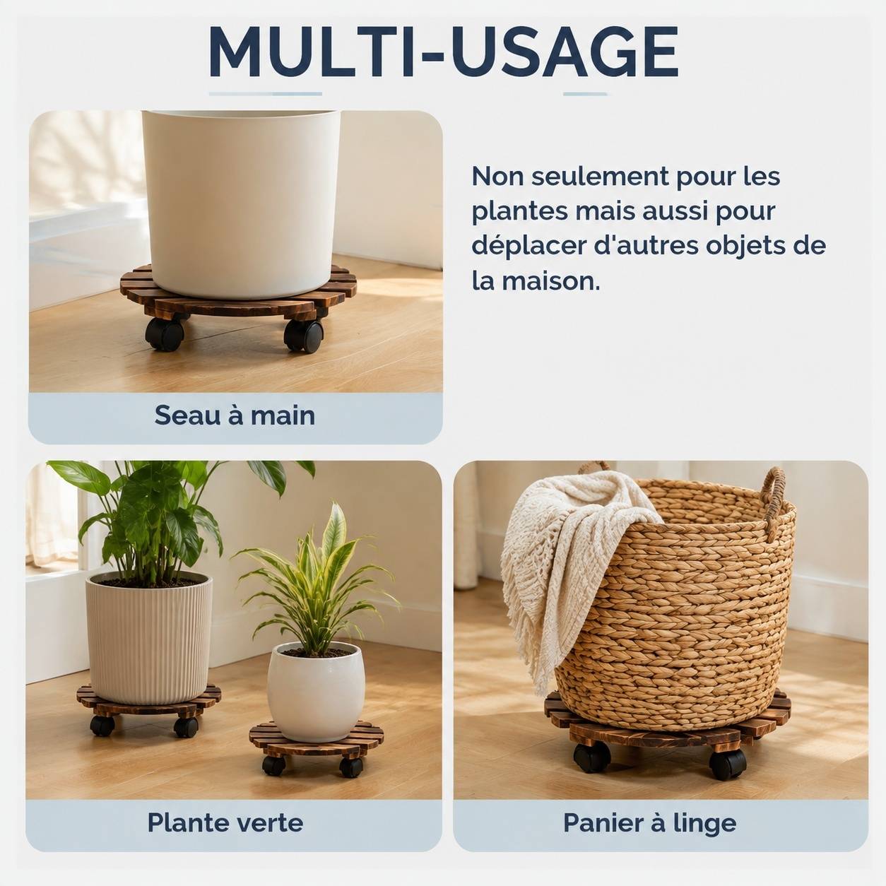 Pack de 4 Supports à Plantes 12 Pouces Roues Lockables Intérieur Extérieur - Image 7