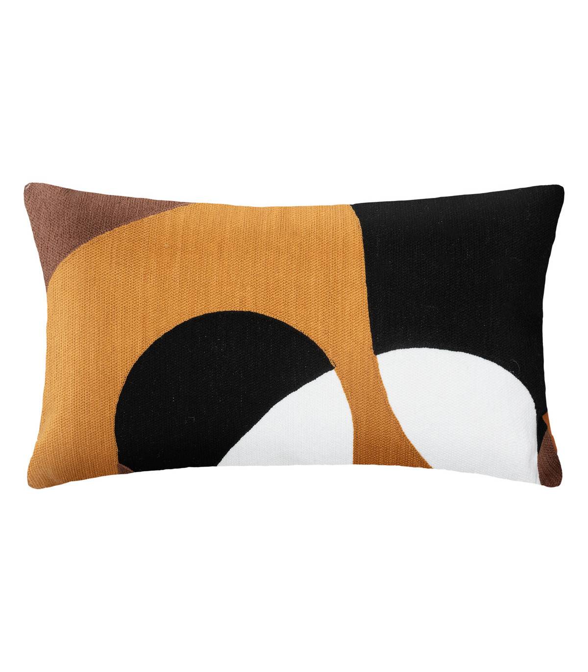 Coussin décoratif déhoussable en coton motifs brodés Ocre 30 x 50 cm - Imagen 1