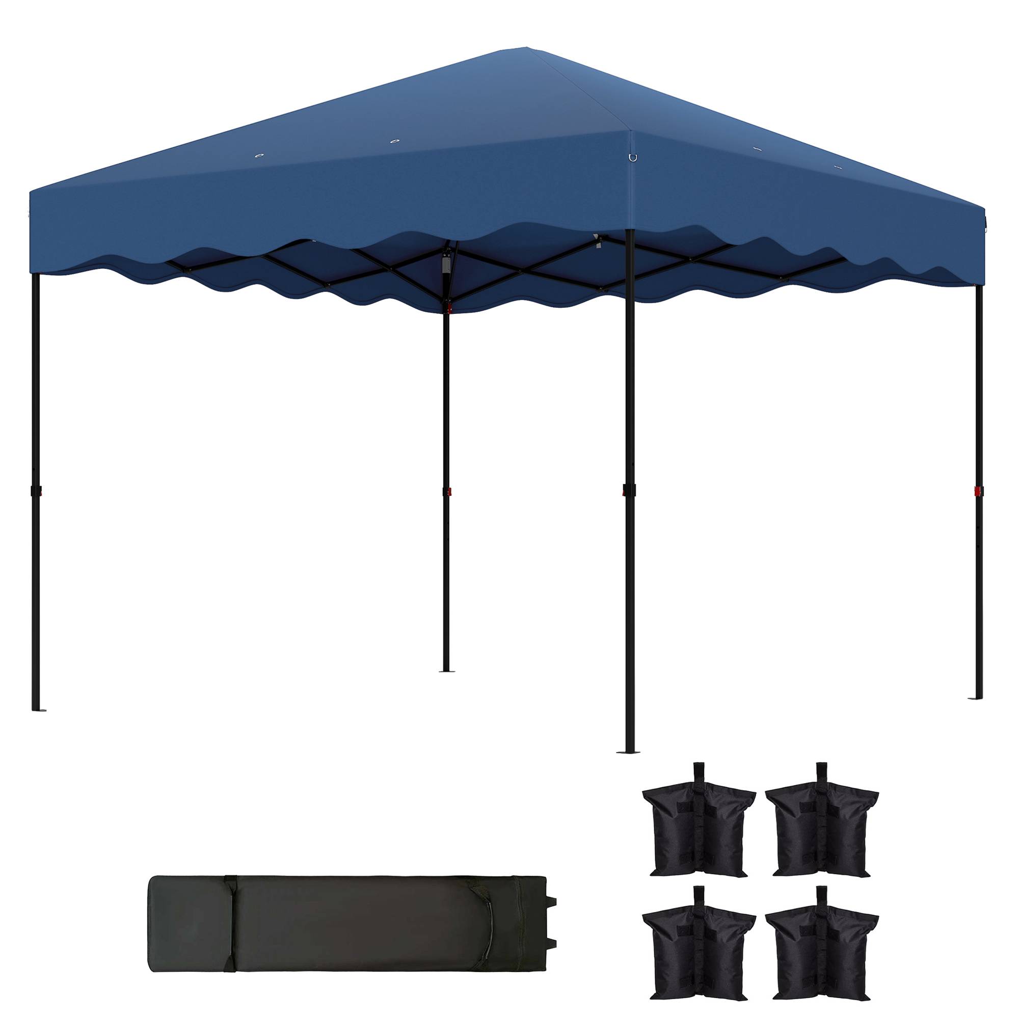 Tente pliante 3x3m avec protection UV, hauteur réglable et sac à roulettes pour 6 à 9 personnes, bleu foncé - Image 2