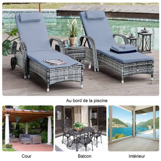 Lot 2 bains de soleil Résine tressée Jardin Terrasse Dossier inclinable Gris - ComfortXL Outdoor Living - Image 8