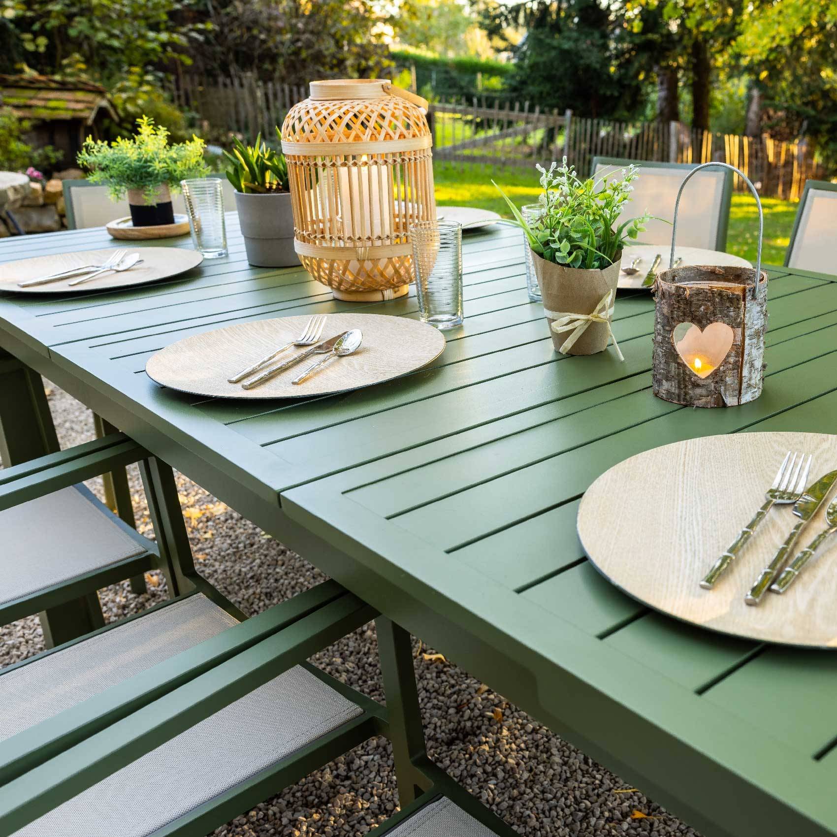Table de jardin extensible 8/10 personnes - JARDILINE - Aluminium - Vert Olive - Image 2