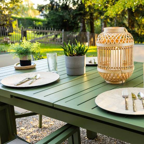 Table de jardin extensible 8/10 personnes - JARDILINE - Aluminium - Vert Olive - Image 3