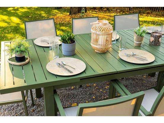 Table de jardin extensible 8/10 personnes - JARDILINE - Aluminium - Vert Olive - Image 5