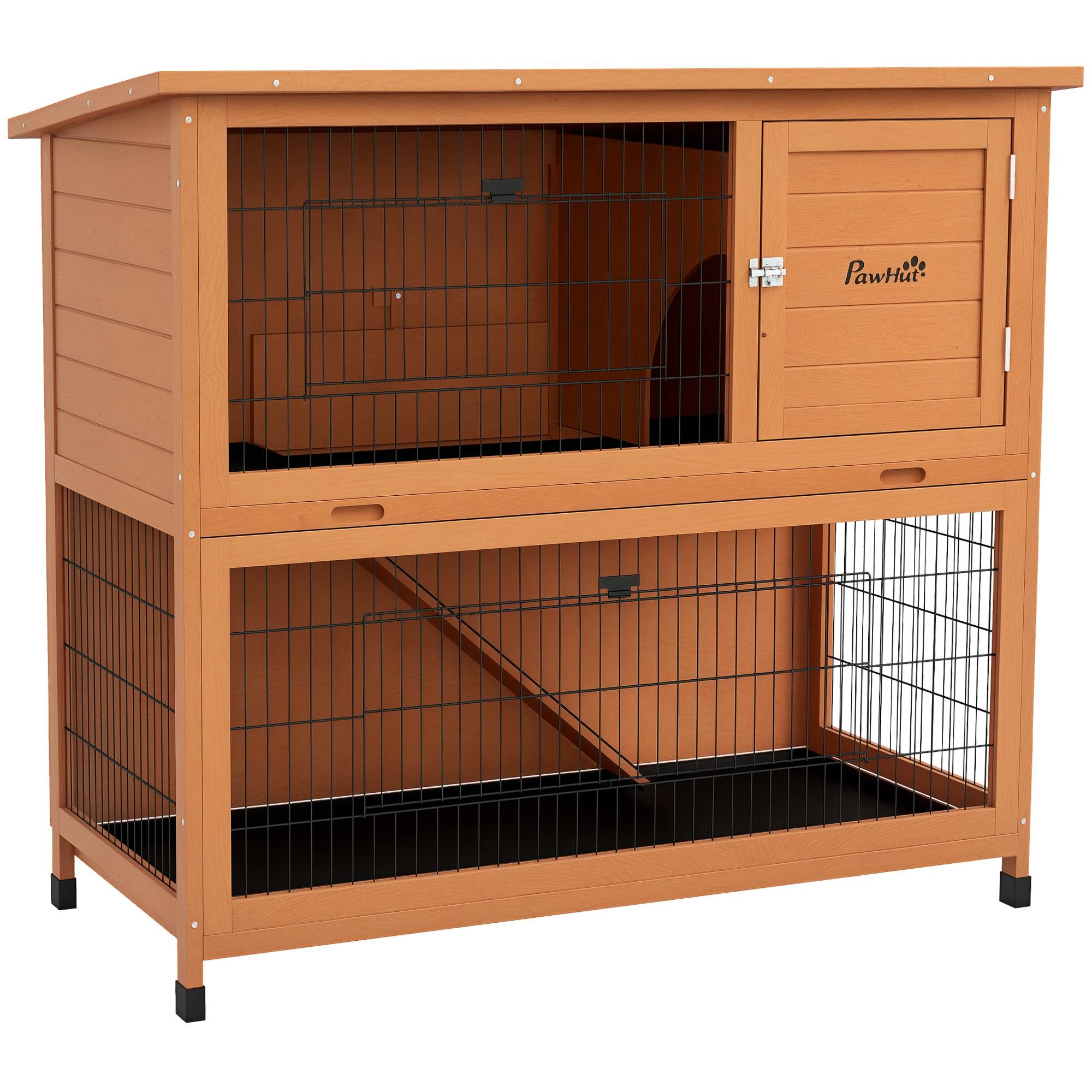 Cage petits animaux maison rongeurs, résistante intempéries, 2 bacs, 123 x 63 x 112 cm, orange - Image 1