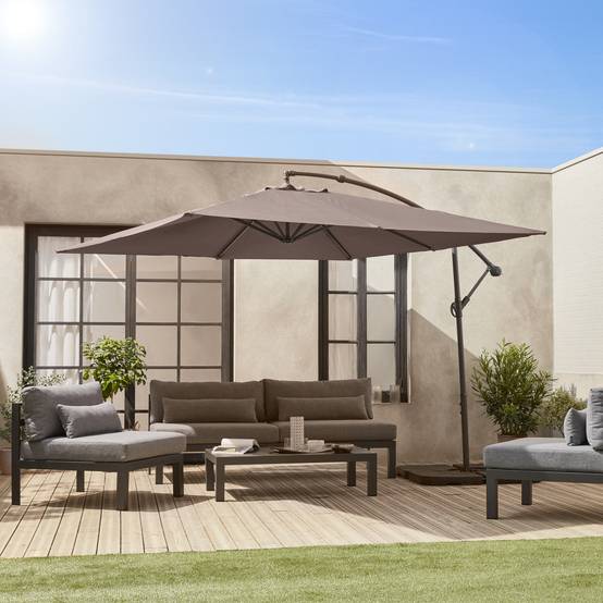 Parasol déporté carré 3x3m - Hardelot 3x3m - Taupe - Manivelle anti-retour | Toile déperlante | Facile à utiliser | sweeek - Image 1
