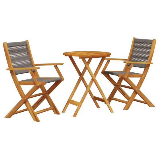 Salon de Jardin 2 Personnes Bois et Polypropylène Pliant pour Terrasse Balcon Gris Table Ronde Ø60cm – ComfortXL Outdoor Living - Image 2
