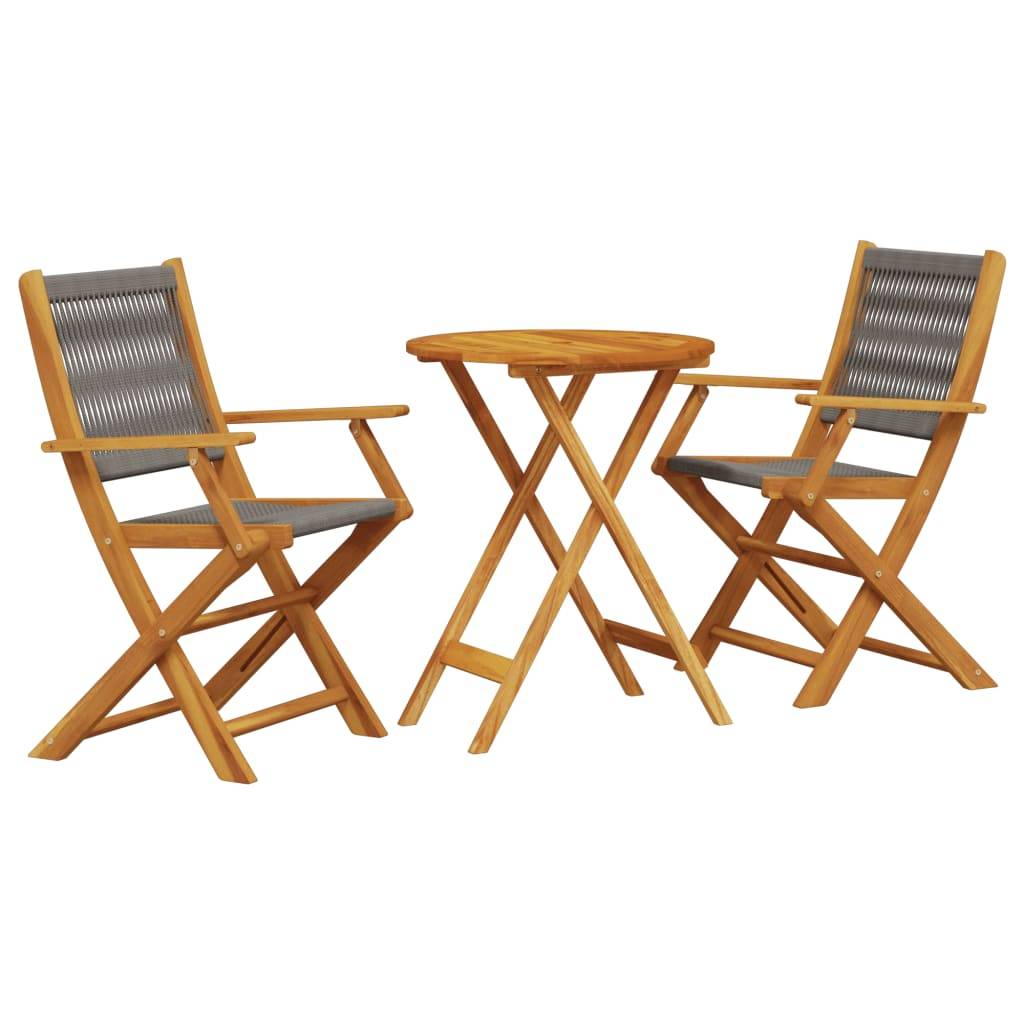 Salon de Jardin 2 Personnes Bois et Polypropylène Pliant pour Terrasse Balcon Gris Table Ronde Ø60cm – ComfortXL Outdoor Living - Image 2