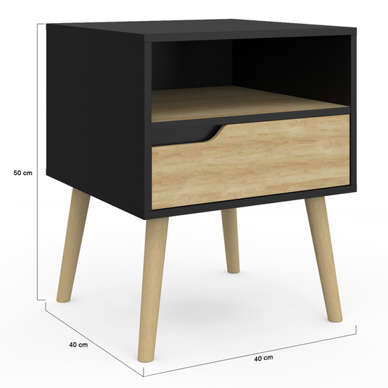 Lot de 2 tables de chevet HELSINKI scandinaves 1 tiroir avec niche noir et effet hêtre - Image 5