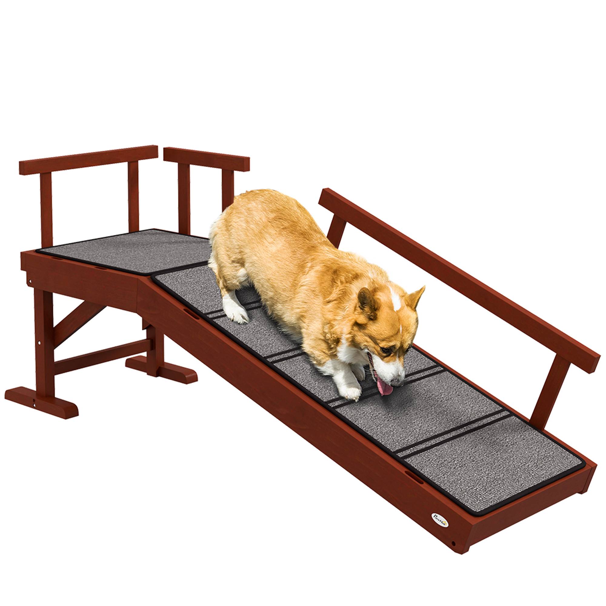 Rampe pour chien, rampes amovibles, antidérapante, bois, jusqu'à 30 kg, 125x40x56cm, marron/gris - Image 1