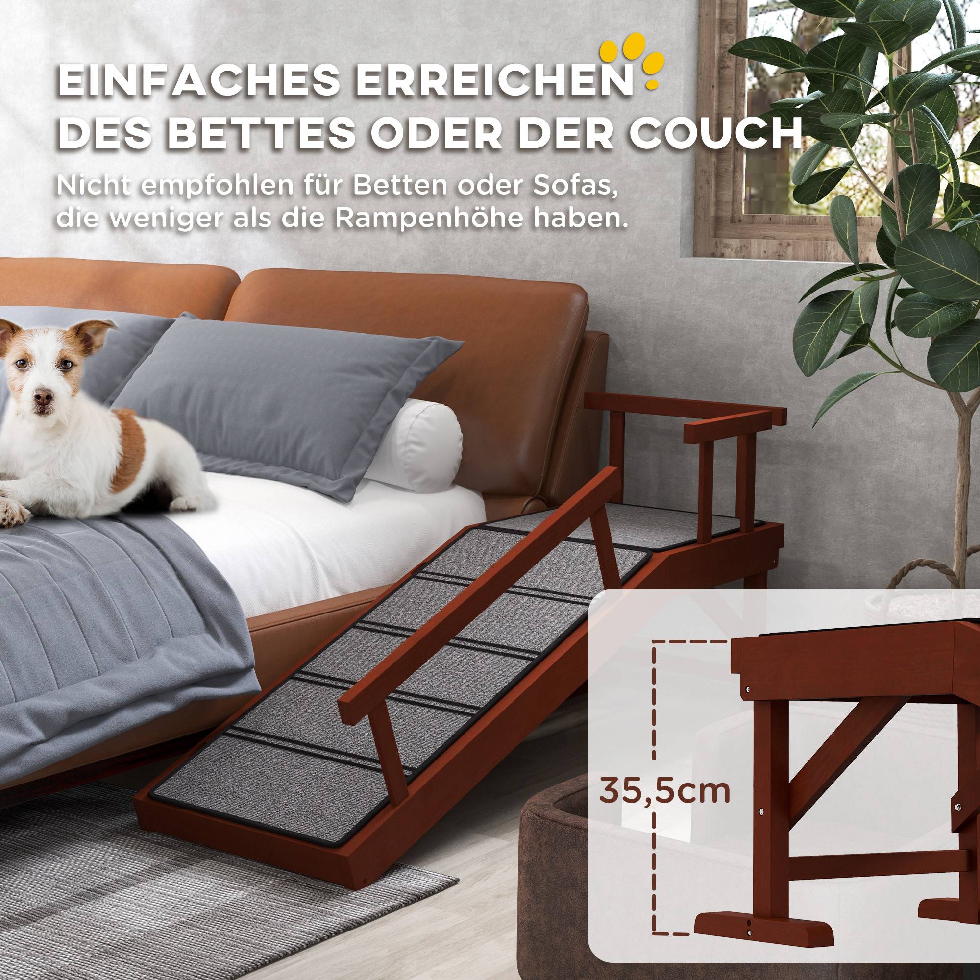 Rampe pour chien, rampes amovibles, antidérapante, bois, jusqu'à 30 kg, 125x40x56cm, marron/gris - Image 8