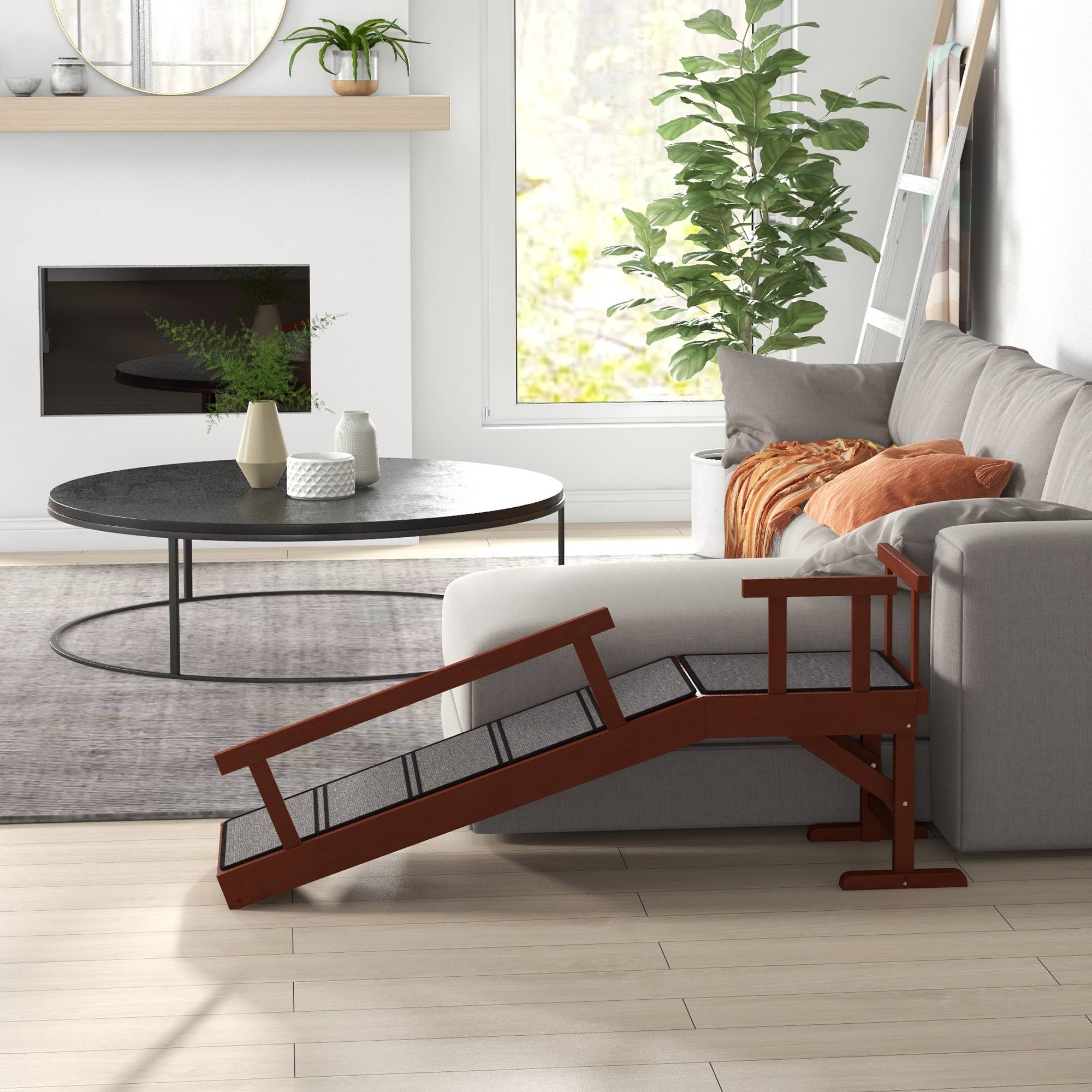 Rampe pour chien, rampes amovibles, antidérapante, bois, jusqu'à 30 kg, 125x40x56cm, marron/gris - Image 9