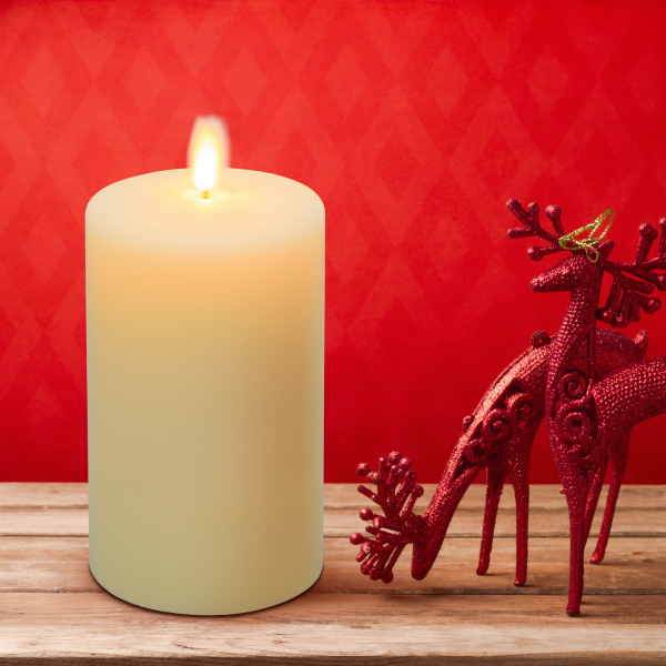 Bougie lumineuse LED cylindrique en cire ivoire flamme vacillante piles 12,5cm Timer blanc chaud Lotti - Image 1