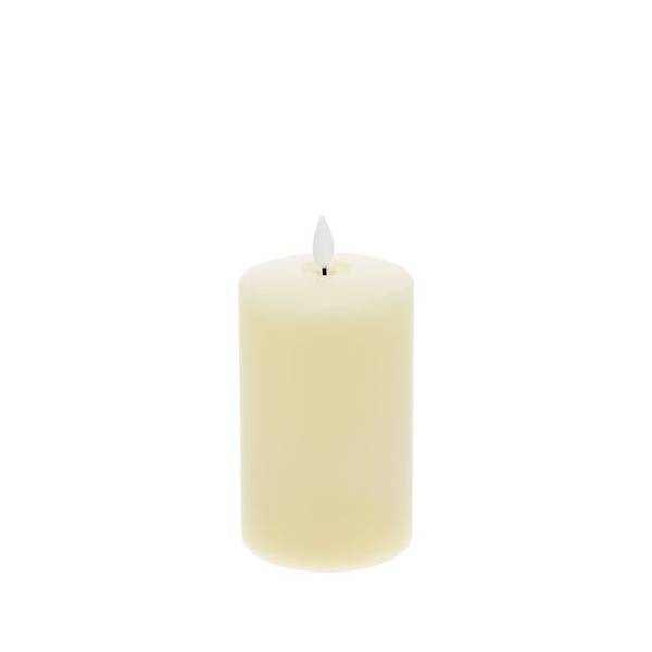 Bougie lumineuse LED cylindrique en cire ivoire flamme vacillante piles 12,5cm Timer blanc chaud Lotti - Image 3