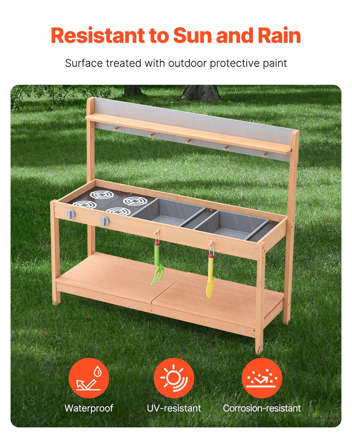Vevor - VEVOR Cuisine de boue en bois de cèdre 1000 mm, jeu extérieur avec 2 éviers amovibles, cuisinière factice et accessoires, pour tout-petits. - Image 2