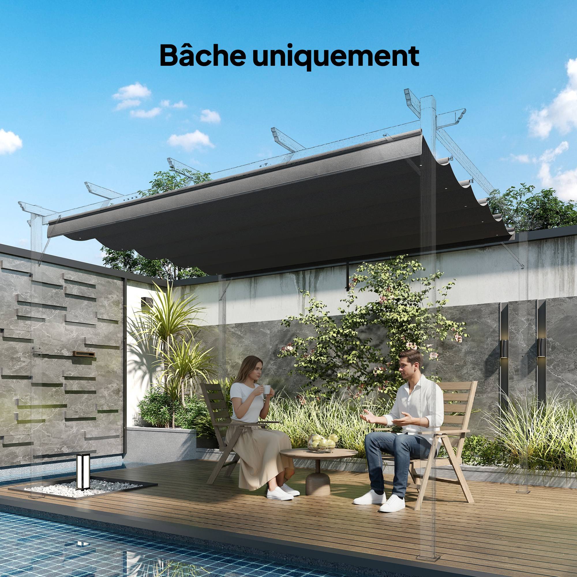 ComfortXL - Toile remplacement pour pergola polyester terrasse ombrage optimal 350x260 gris - ComfortXL Outdoor Living - Image 4