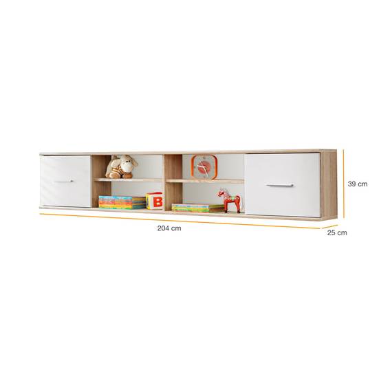 Étagère 2 Niveaux & 2 Portes "Dino" 204cm Chêne & Blanc - Image 3