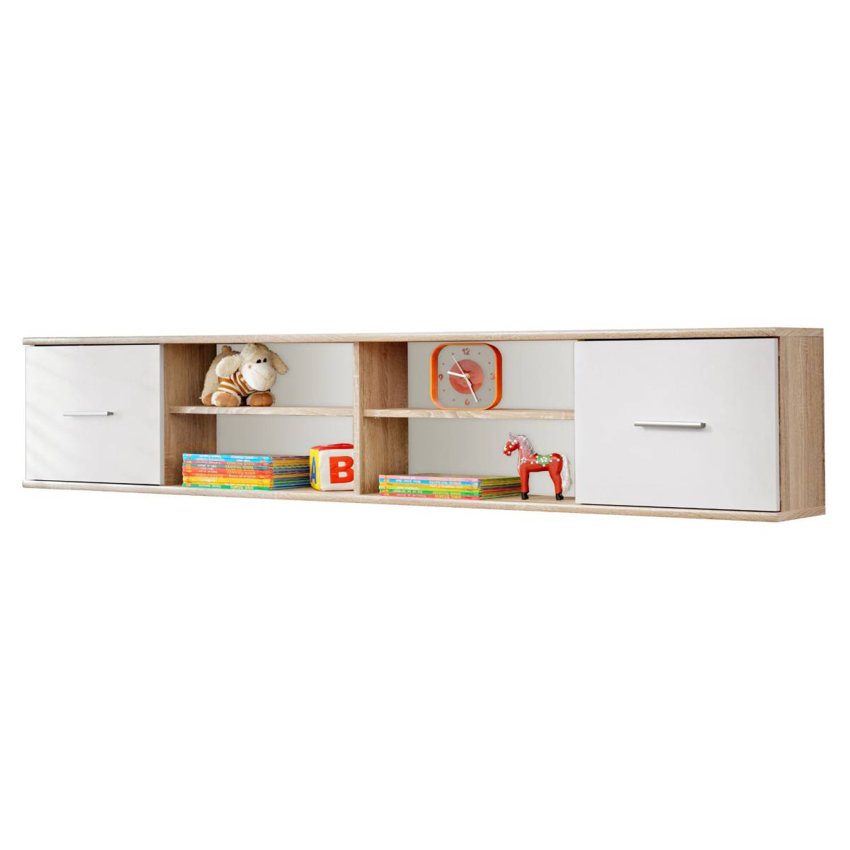Étagère 2 Niveaux & 2 Portes "Dino" 204cm Chêne & Blanc - Image 1