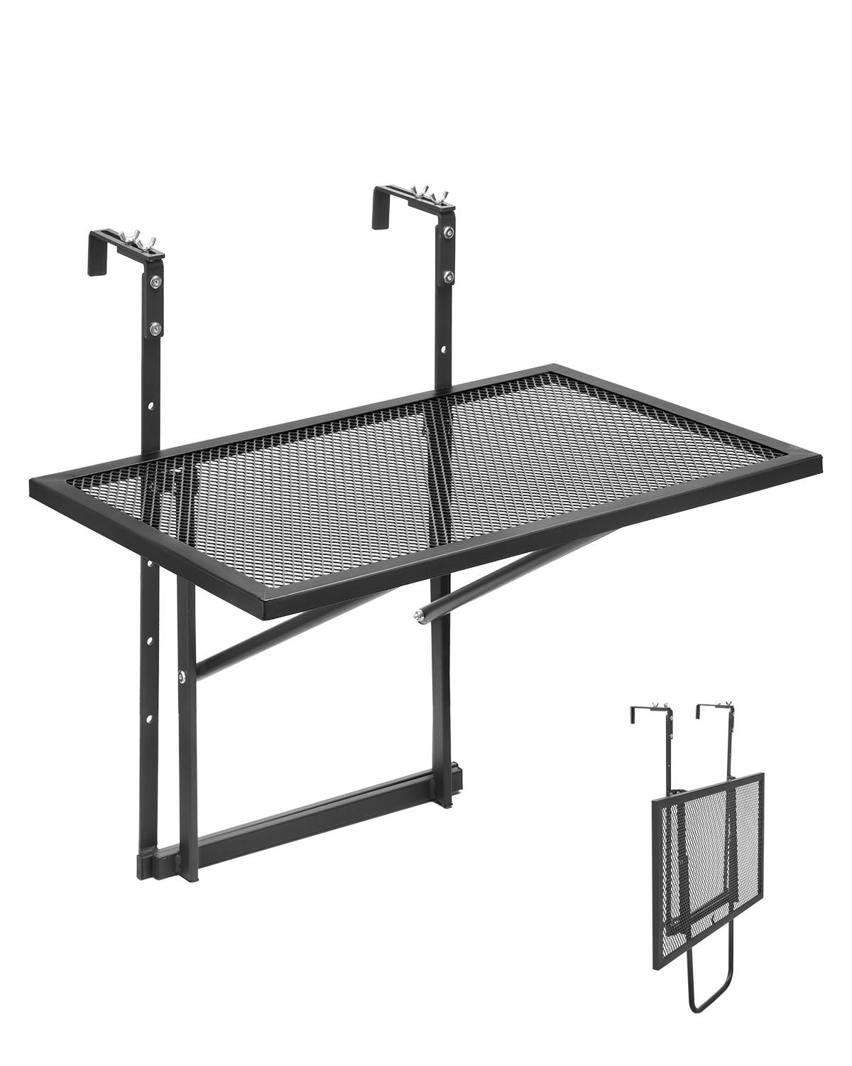 VEVOR Table suspendue balcon 610x530mm, pliante, métal, réglable 5 niveaux, garde-corps, patio. - Image 1