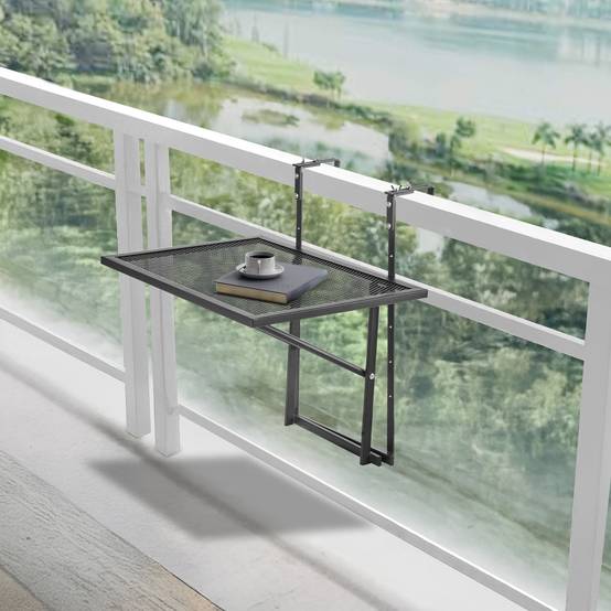 VEVOR Table suspendue balcon 610x530mm, pliante, métal, réglable 5 niveaux, garde-corps, patio. - Image 8
