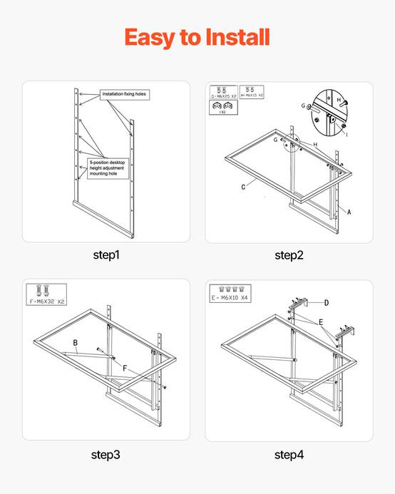 VEVOR Table suspendue balcon 610x530mm, pliante, métal, réglable 5 niveaux, garde-corps, patio. - Image 4