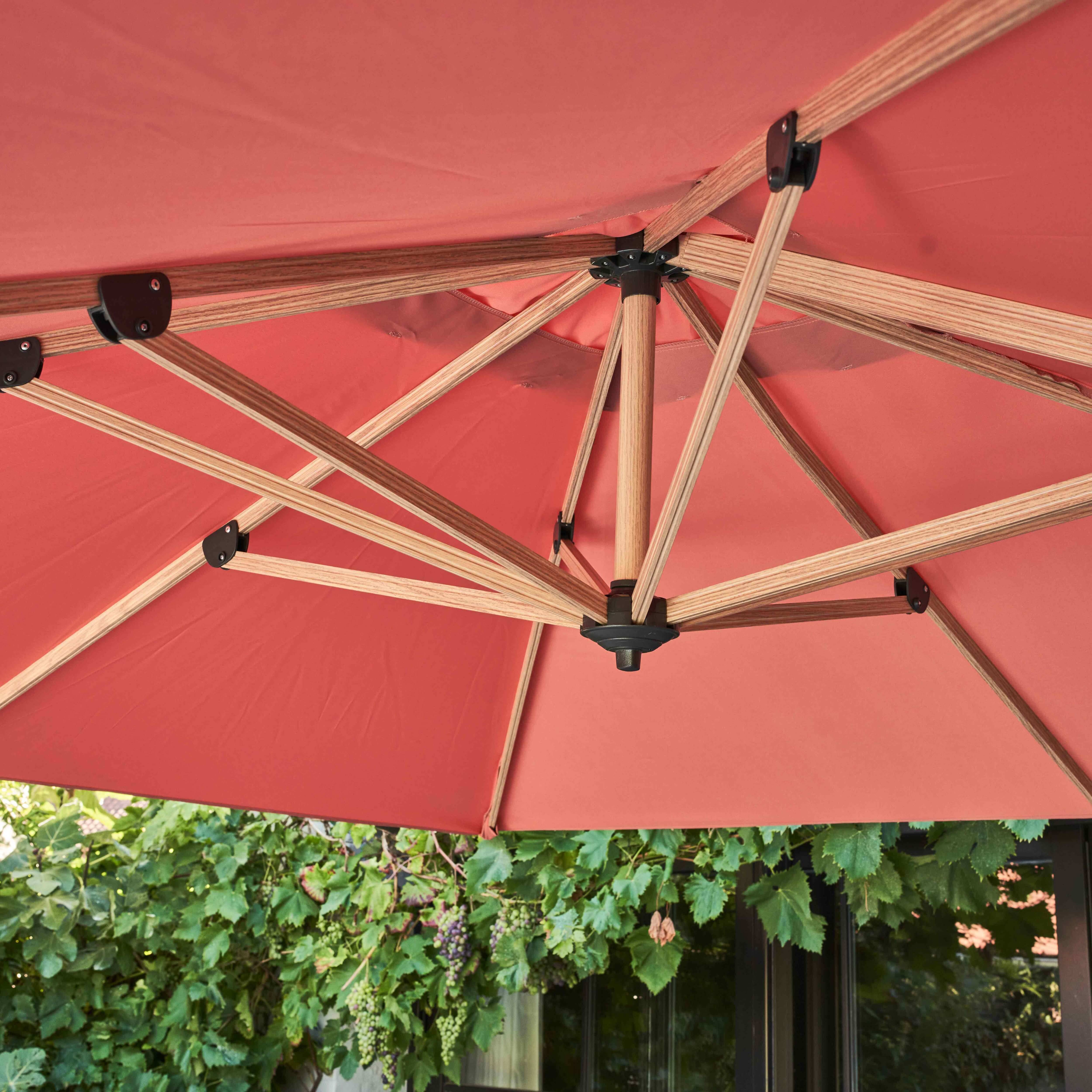 Oviala - Parasol déporté 3x3m et 4 dalles à remplir effet bois argile Brescia - Oviala - Image 5