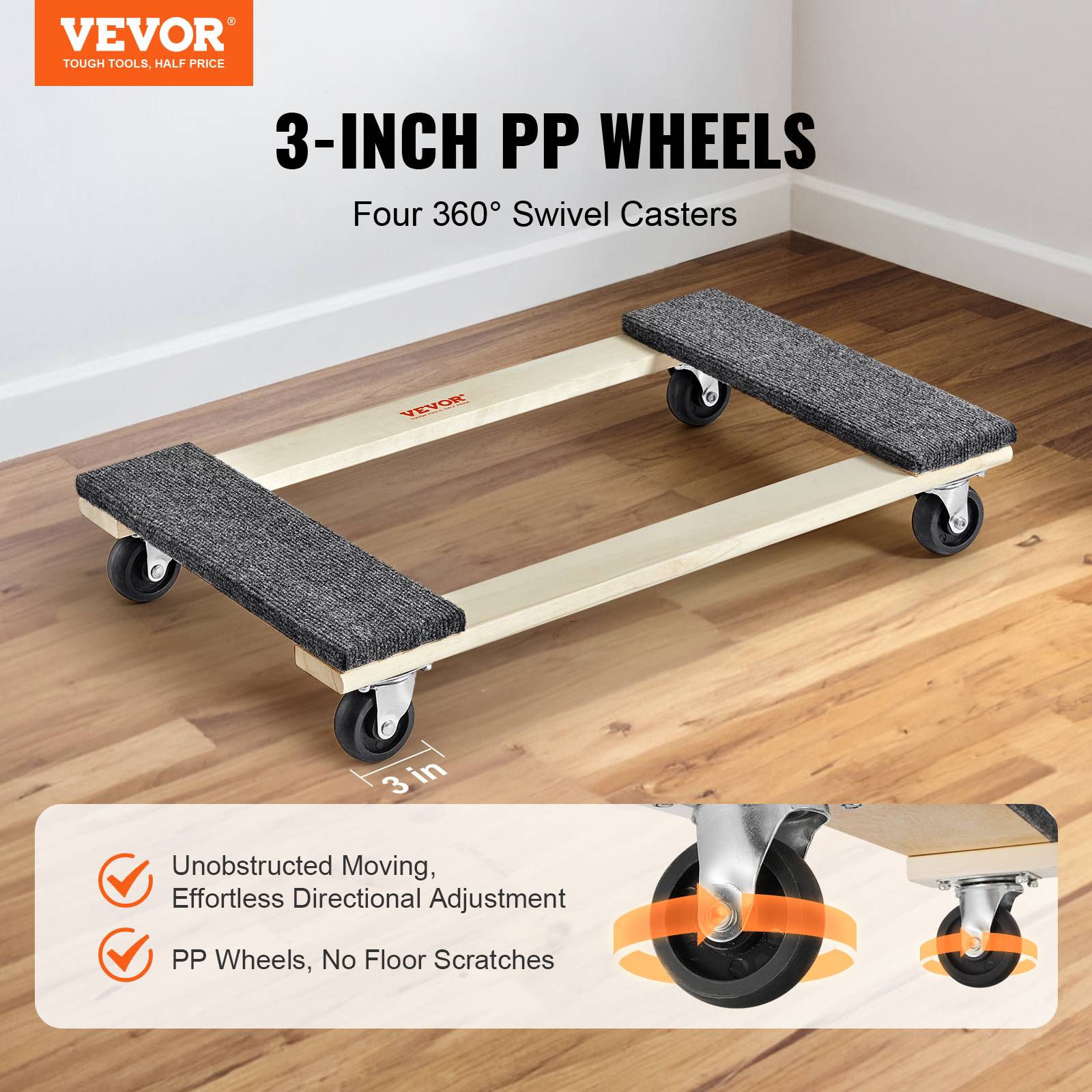 VEVOR Chariot Déplace Meubles Mobile en Bois Charge de 454 kg avec 4 Roulettes - Image 2