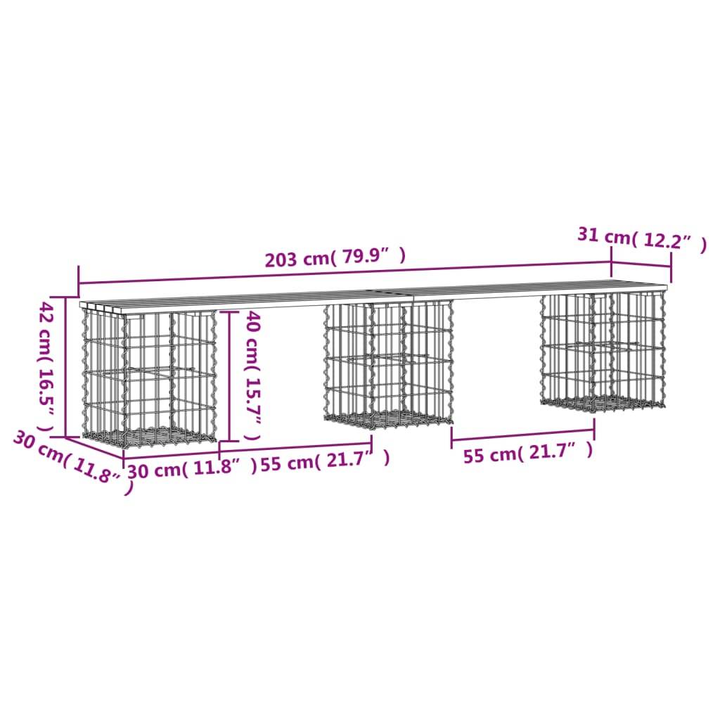 Maison Chic - Banc de jardin - Banc d'extérieur - Banquette design de gabion 203x31x42 cm bois massif de pin - Imagen 8