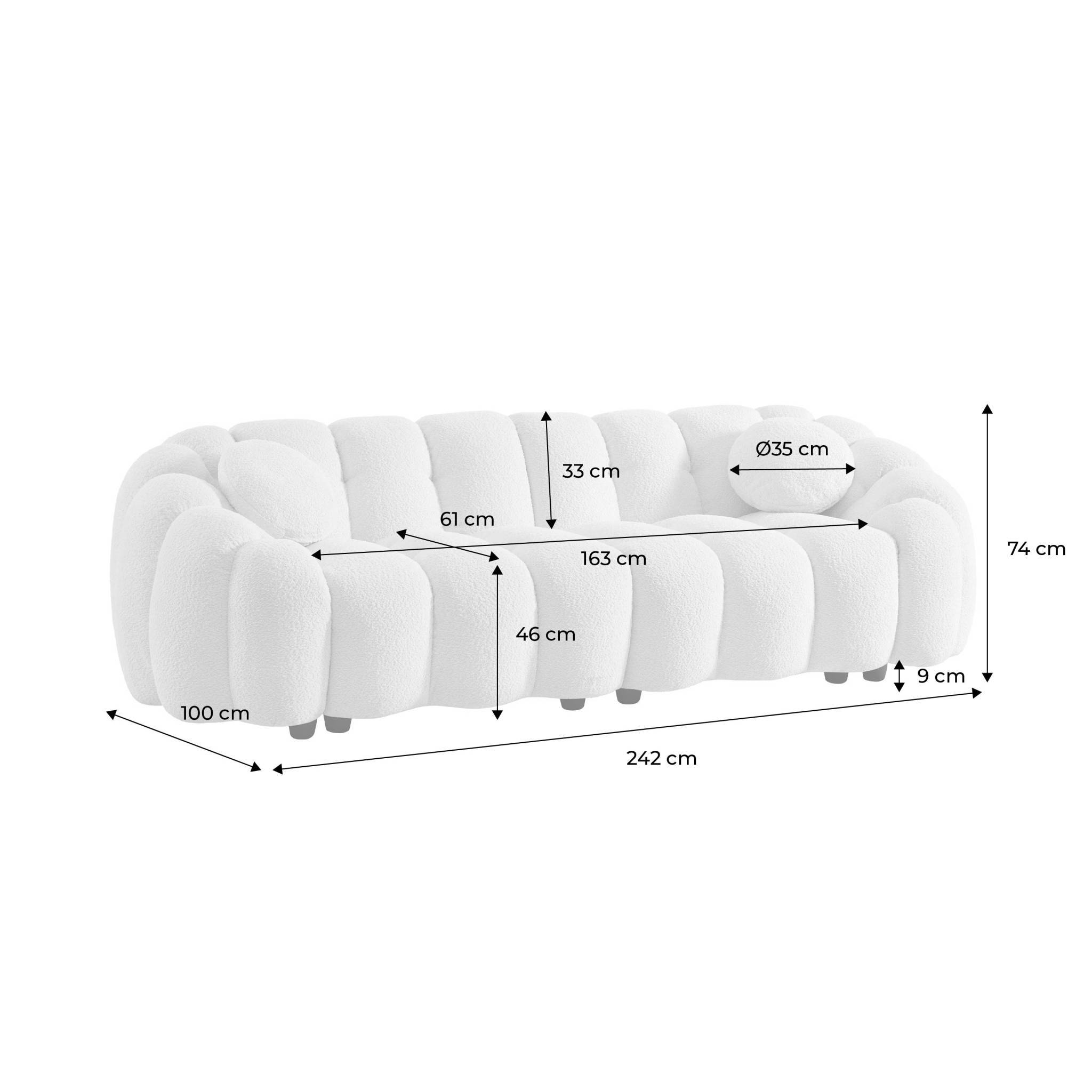 sweeek - Canapé 3 places coquillage en bouclette blanc L 221 x P 100 x H 76cm - Perla | sweeek - Image 4
