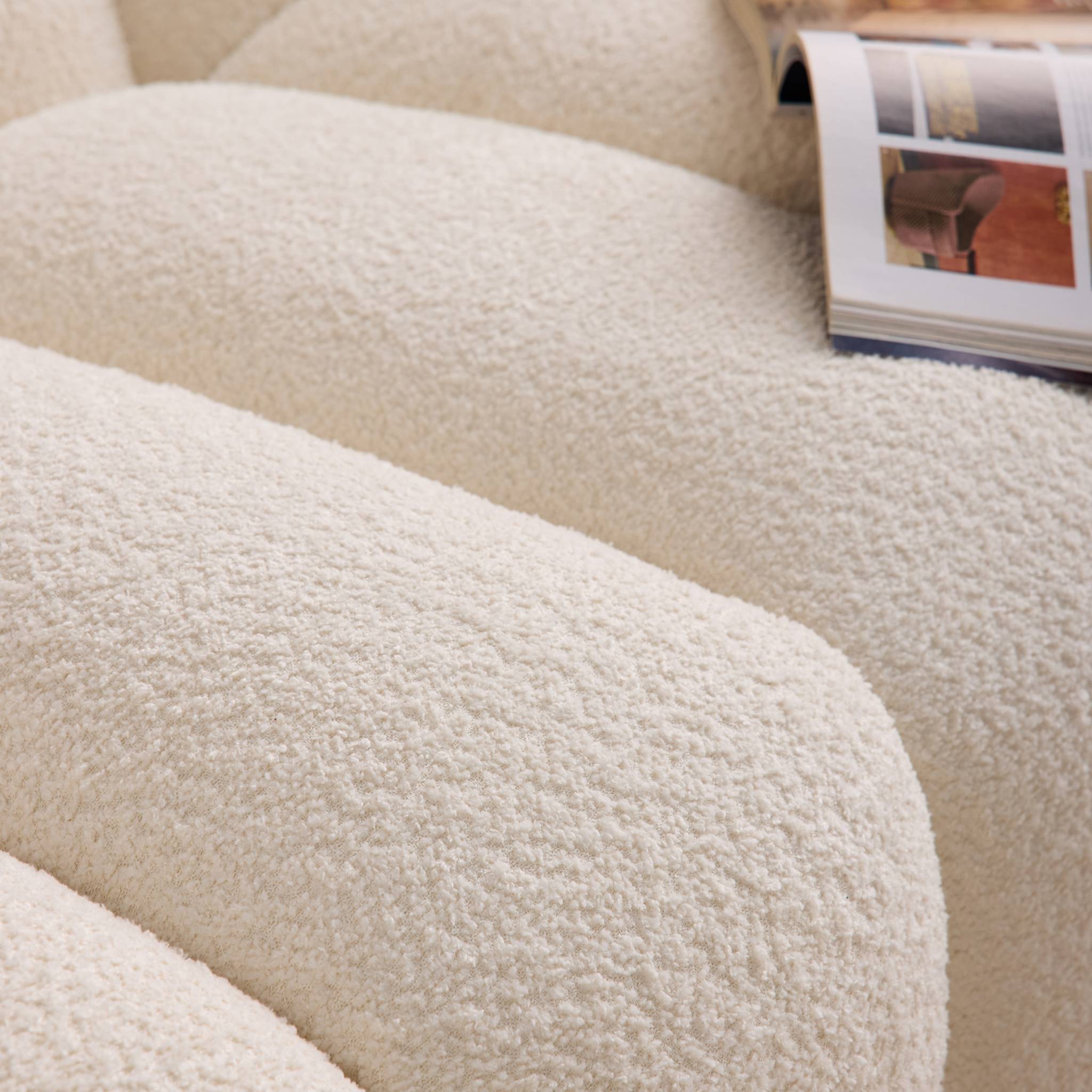 sweeek - Canapé 3 places coquillage en bouclette blanc L 221 x P 100 x H 76cm - Perla | sweeek - Image 6