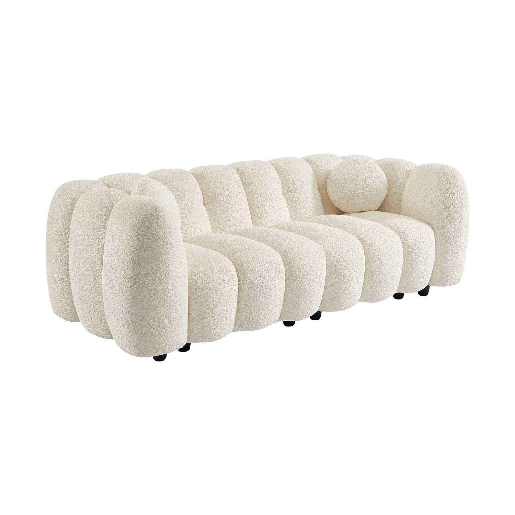 sweeek - Canapé 3 places coquillage en bouclette blanc L 221 x P 100 x H 76cm - Perla | sweeek - Image 2