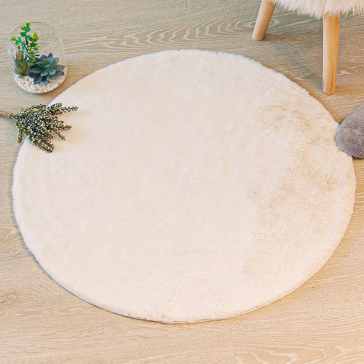 Atmosphera - Tapis "Couka" effet fourrure blanc ivoire D80cm - Atmosphera Créateur d'intérieur - Imagen 1