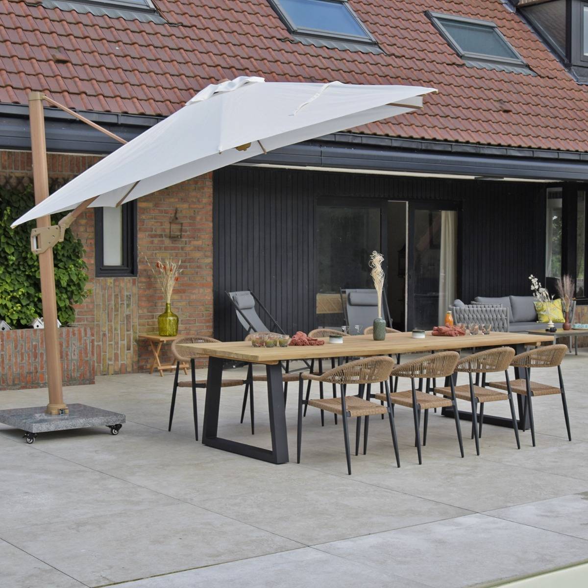 Gecko Jardin - Parasol déporté rotatif 360° inclinable aluminium finition bois toile écrue 3x3 m Poseidon - Gecko Jardin - Image 7