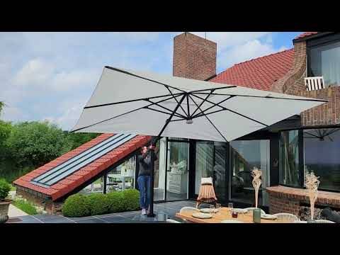 Gecko Jardin - Parasol déporté rotatif 360° inclinable aluminium finition bois toile écrue 3x3 m Poseidon - Gecko Jardin - Image 8