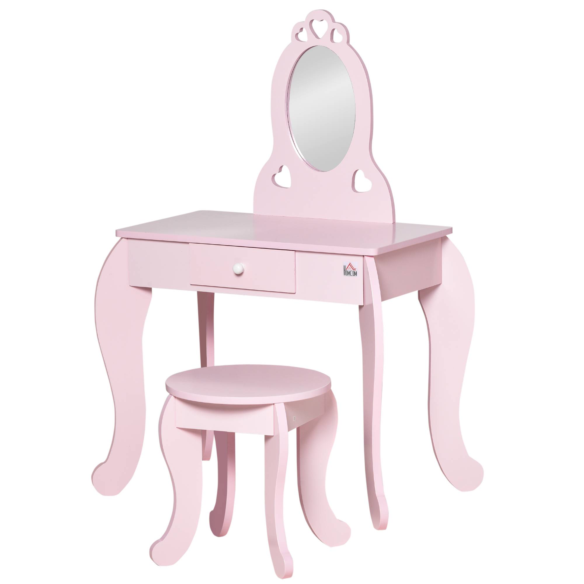 Sans Marque - Coiffeuse enfant avec tabouret en bois, miroir et tiroir, 60 x 36 x 88 cm, rose - Image 2